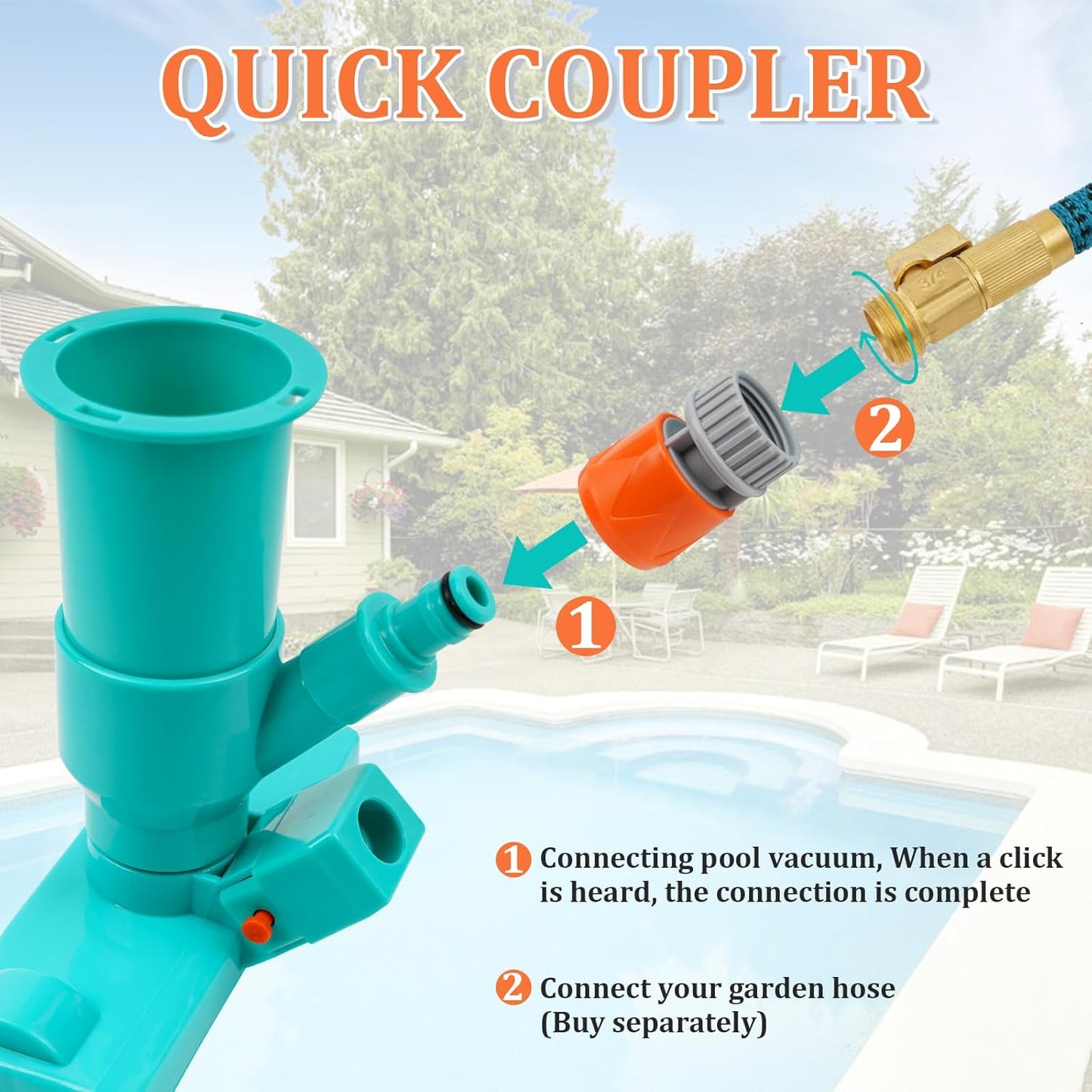 Premium Pool Vacuum Jet Underwater Cleaner - 3 Scrub Brushes, 2 Fine Mesh Bags, 56.5" Telescopic Pole for Above Ground Pools, Spas & Ponds