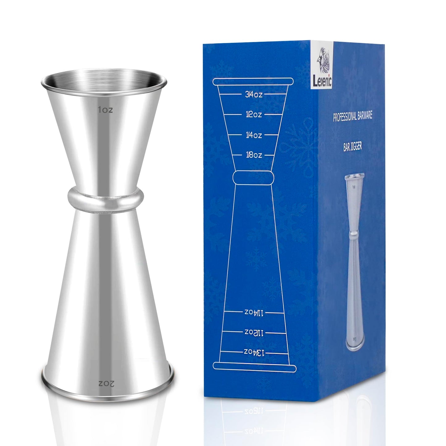 Lexenic 2oz 1oz Premium Japanese Jigger with 7 Measurements Inside for Bartender, 304 Stainless Steel Heavy-Duty Jigger, Bar Accessories for The Home Bar Set (Pack 1)
