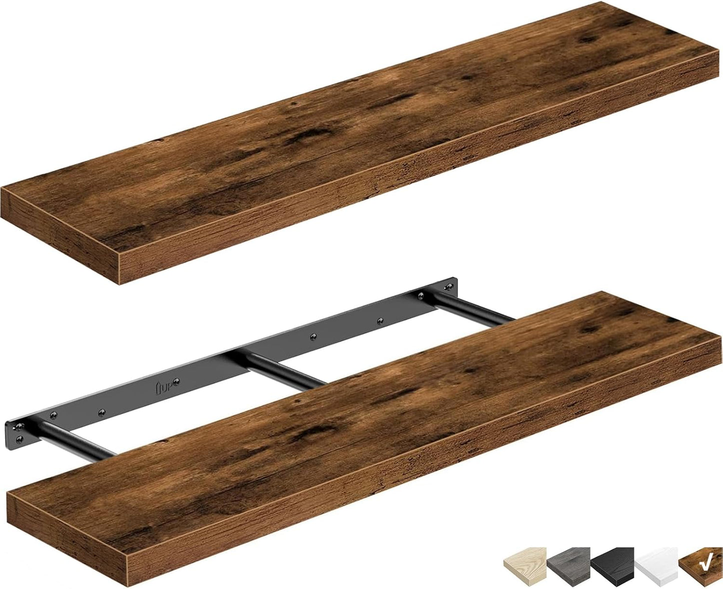 QEEIG Floating Shelves - Rustic Brown Wall-Mounted Shelf Set of 2 | 31.5" Long for Home Decor & Display