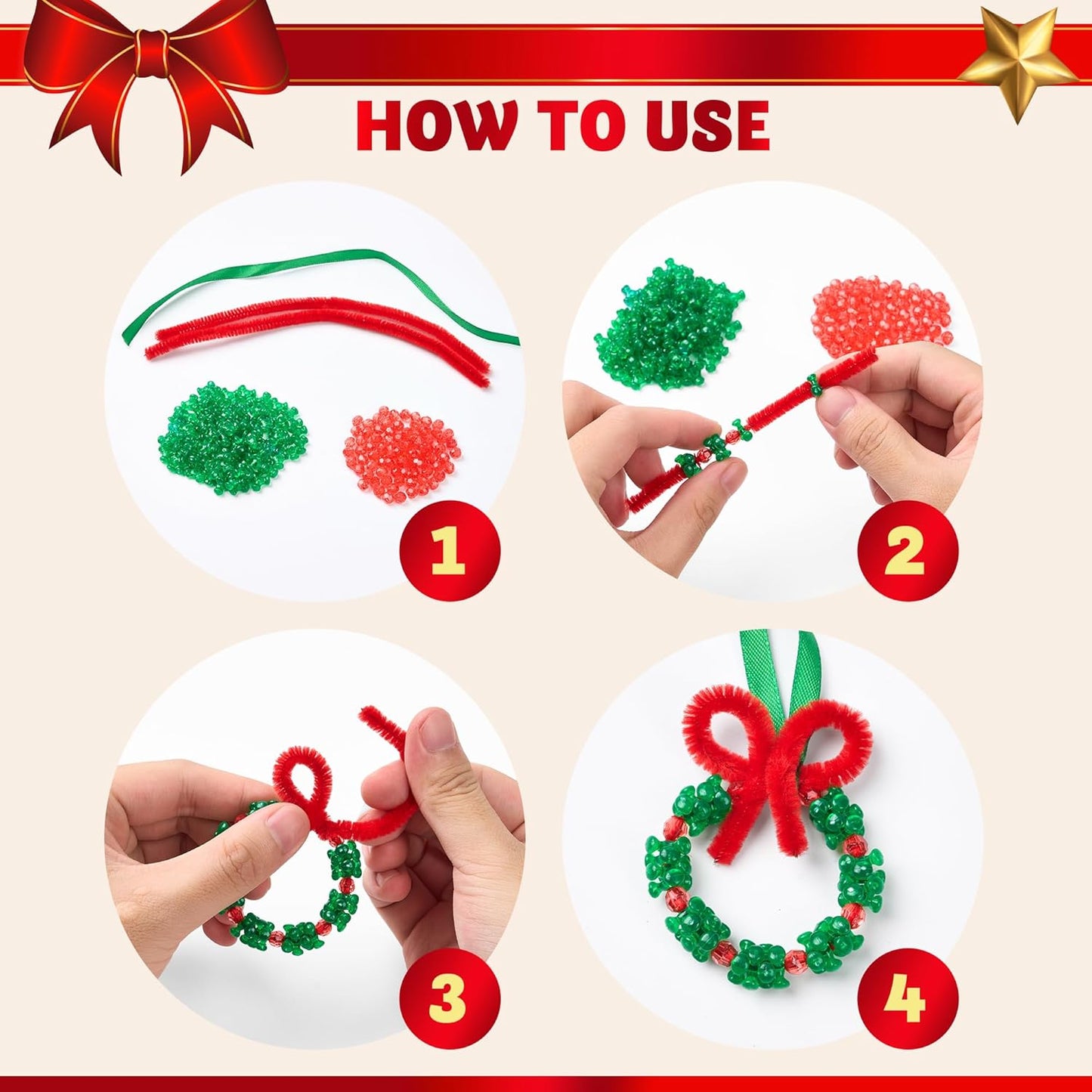 JOYIN Christmas Beaded Ornament Craft Kit - Create 40 DIY Hanging Ornaments | Snowman, Tree, Candy Canes & Wreaths