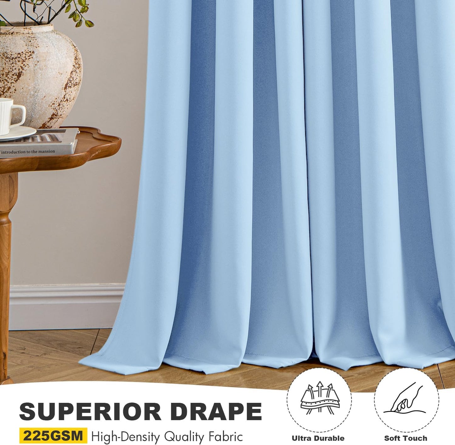 MIULEE Sky Blue Blackout Curtains - Thermal Insulated Room Darkening Drapes | 72 Inches Long, 2 Panels