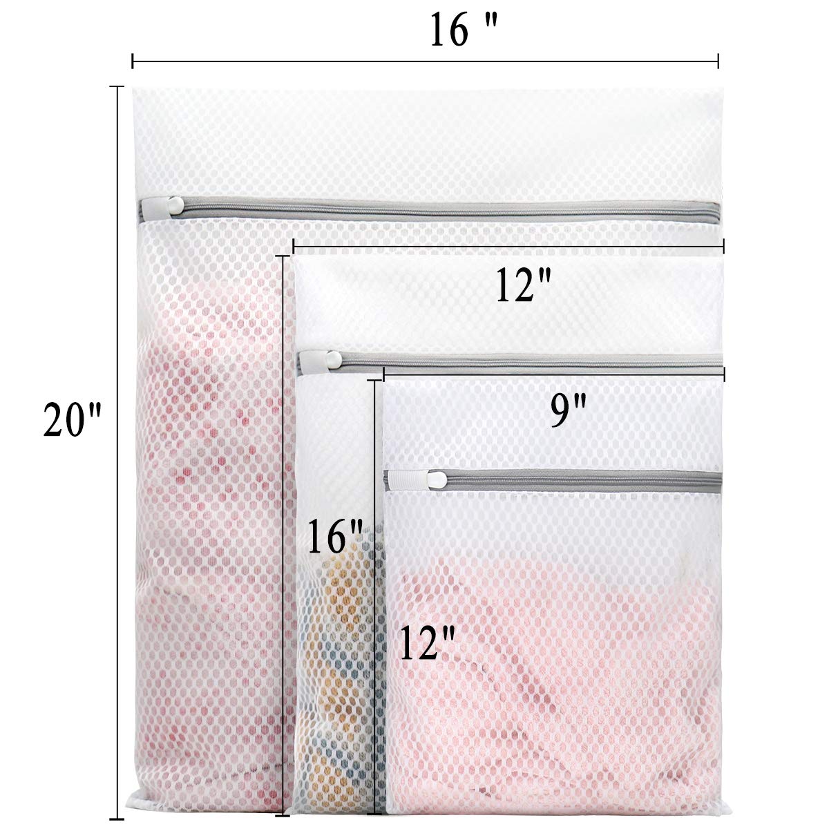 Muchfun 3Pcs Durable Honeycomb Mesh Laundry Bags for Delicates (1Large, 1Medium, 1Small)
