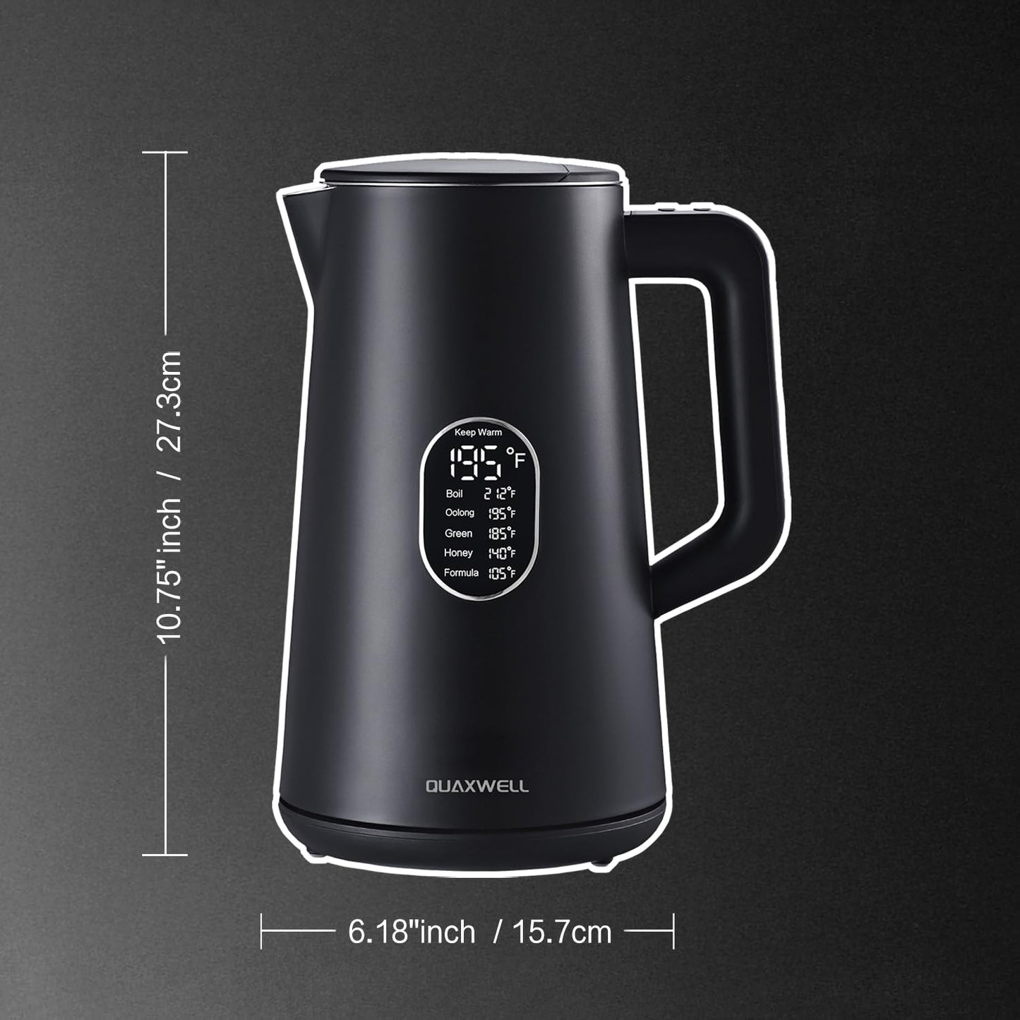 QUAXWELL 1.5L Electric Kettle Stainless Steel, Double Wall Cool Touch Teapot, Fast Boil, Precise Temperature Control, LCD Display, Auto Shut-Off, BPA-Free,Keep Warm Function, Ideal for Tea,Black
