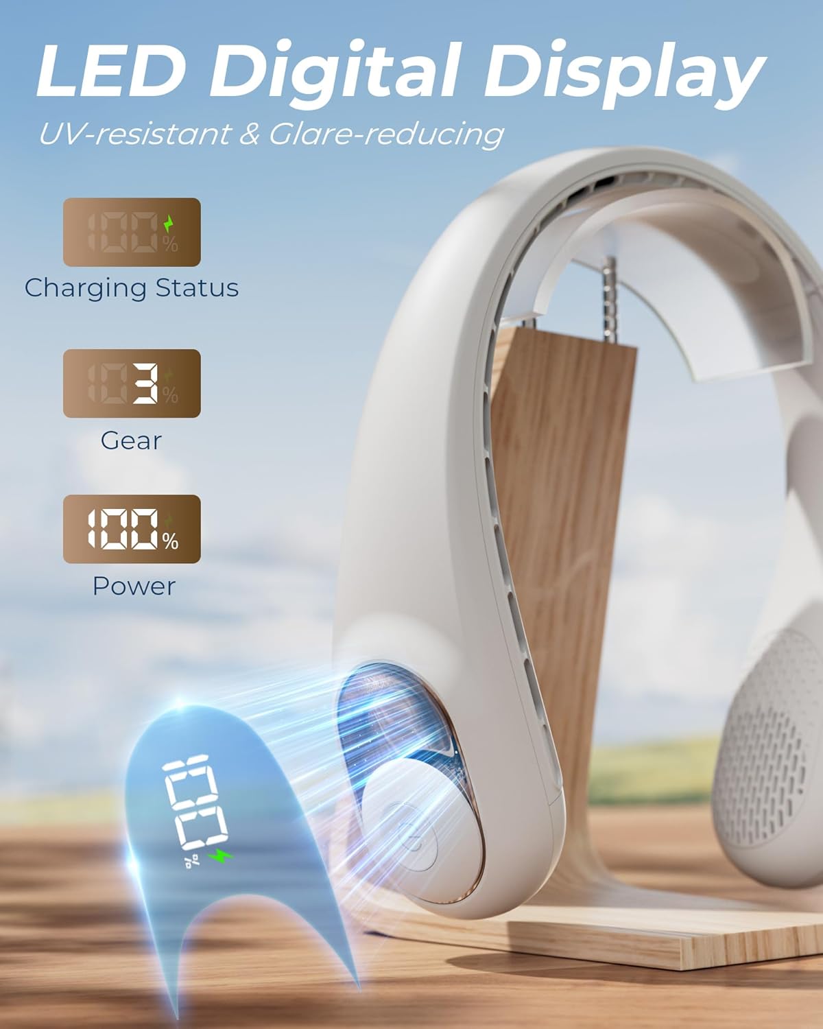 Skiennix Neck Fan - USB-C Rechargeable Personal Fan with LED Display & 3-Speed Settings | Whisper-Quiet Operation