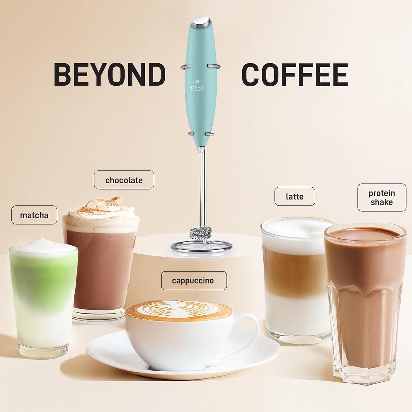 Zulay Kitchen Milk Frother - Powerful Handheld Whisk for Coffee, Lattes & Matcha - Includes 4 Duracell Batteries