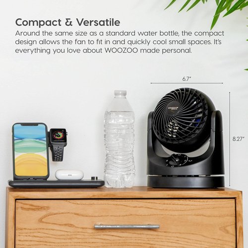 IRIS USA WOOZOO Desk Fan - Oscillating Air Circulator with 3 Speeds & 32ft Air Distance | Quiet 27db Motor, Black