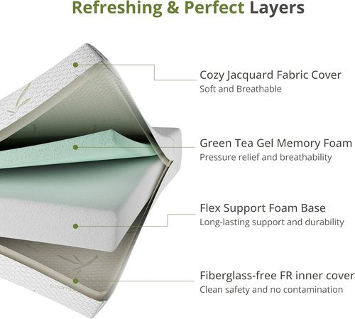EGOHOME 8-Inch Twin Size Mattress - Cooling Green Tea Gel Memory Foam for Pressure Relief & Medium Firm Support