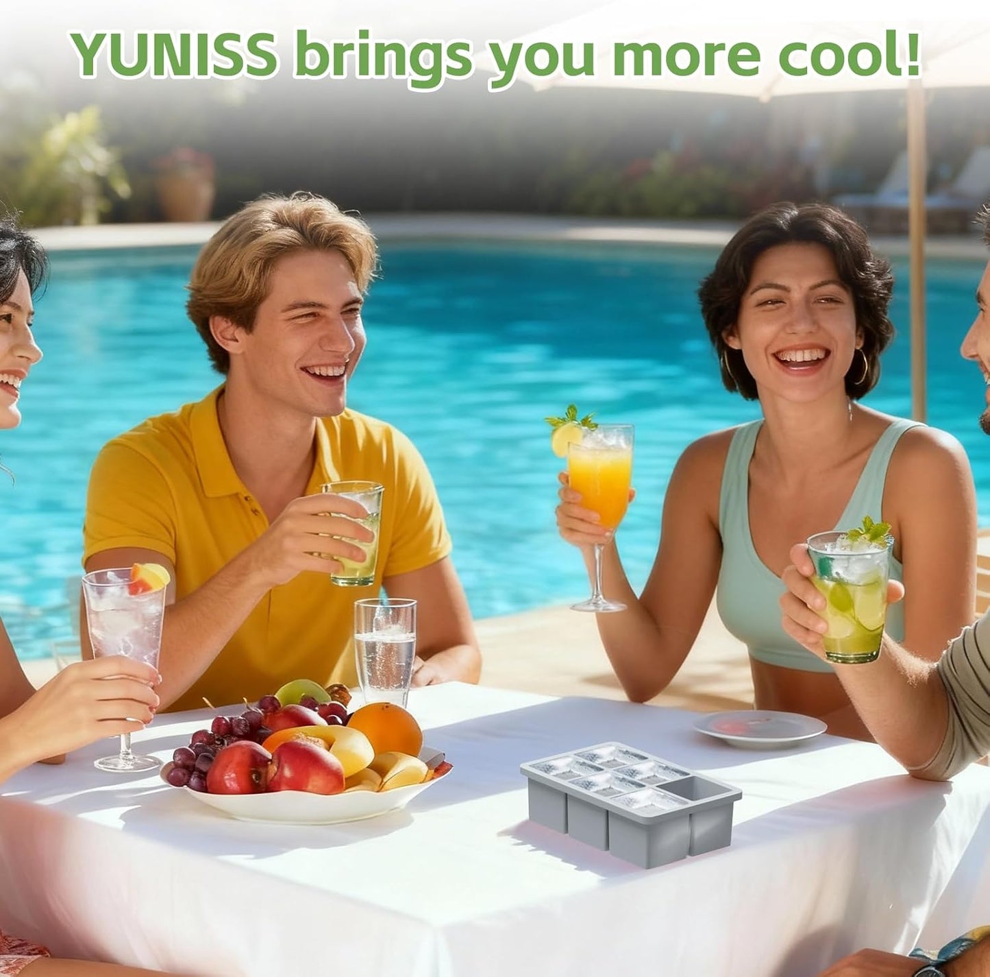 YUNISS Large Ice Cube Trays - 2 Inch Silicone Molds with Lid | Easy Release, Leakproof & Stackable for Whiskey, Cocktails, Coffee - 3 Pack