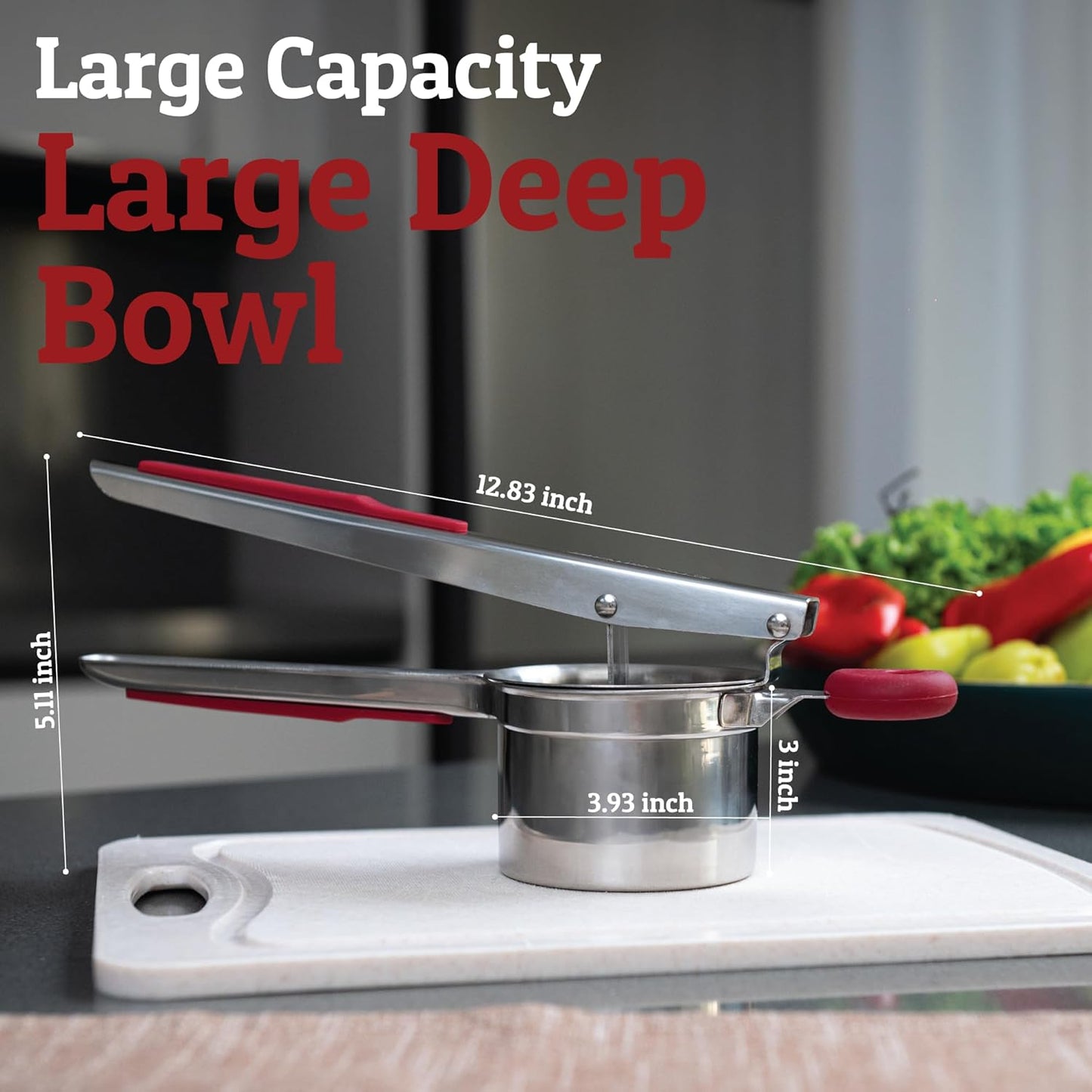 PriorityChef 15oz Potato Ricer - Heavy Duty Stainless Steel Kitchen Tool with 3 Discs | Perfect for Mashed Potatoes