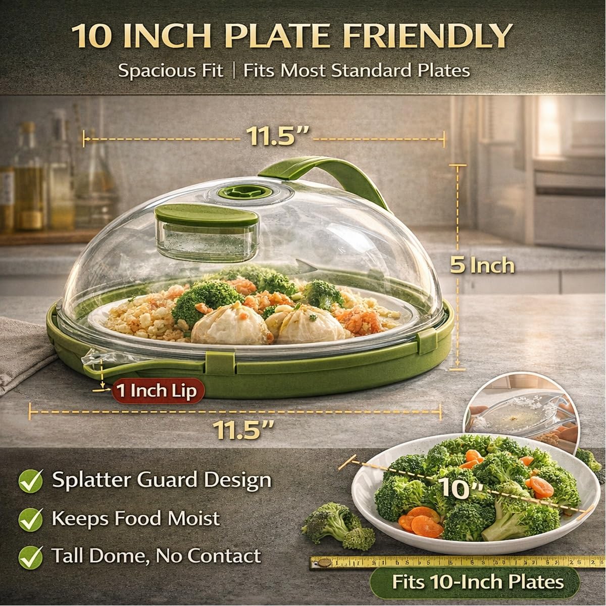 Microwave Splash-Proof Food Cover, Splatter Screen Guard with Water Steamer, Glass Bowl Overflow Drain Helmet Plate Covers, Magnetic Bacon Cooker, Collapsible Silicone Panel(10in)