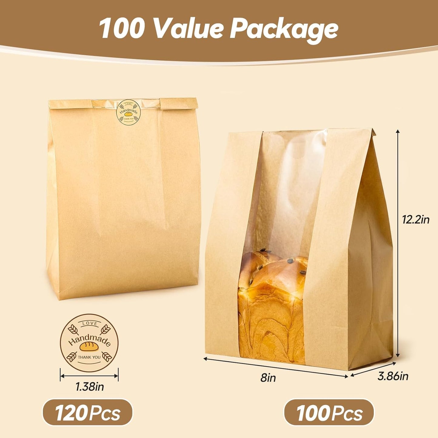 Tripho Bread Bags - 100 Pcs Clear Window Sourdough Storage Bags with 120 Stickers | Ideal for Cookies & Snacks