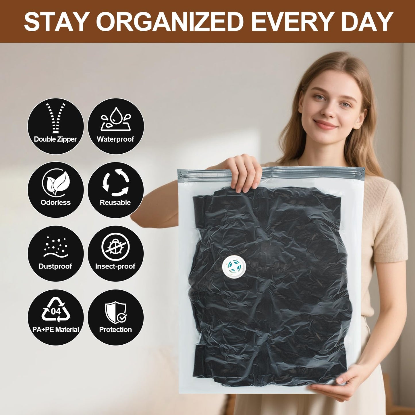 Vacuum Seal Bags for Clothing Travel, 16 Pack (3 Jumbo/3 Large/3 Medium/3 Small/4 Roll) Vacuum Storage Bags with Portable Electric Pump, Space Saver Bags for Luggage, Suitcase, Clothes, and Blankets