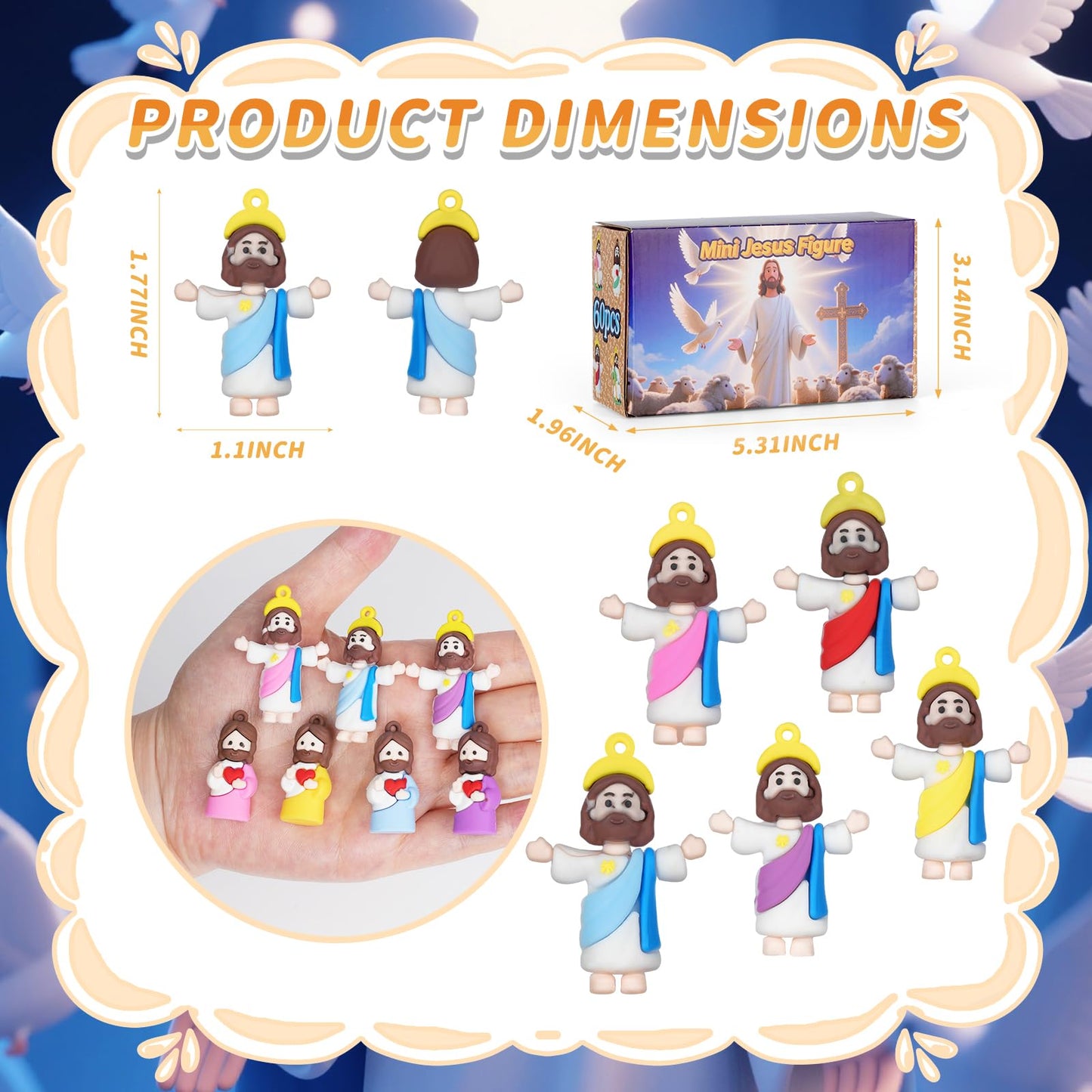 60PCS Mini Little Jesus Figures,Easter Basket Stuffers Jesus Figurines in Bulk Jesus Loves You Tiny Jesus Figures,Pocket Miniature Figurines to Hide and Seek Easter Basket Essentials