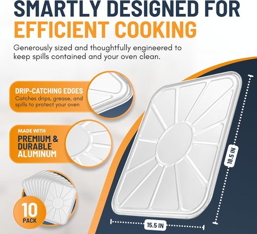 Aluminum Oven Liners - Disposable Foil Drip Pans for Electric & Gas Ovens | 10 Pack, 18.5" x 15.5”