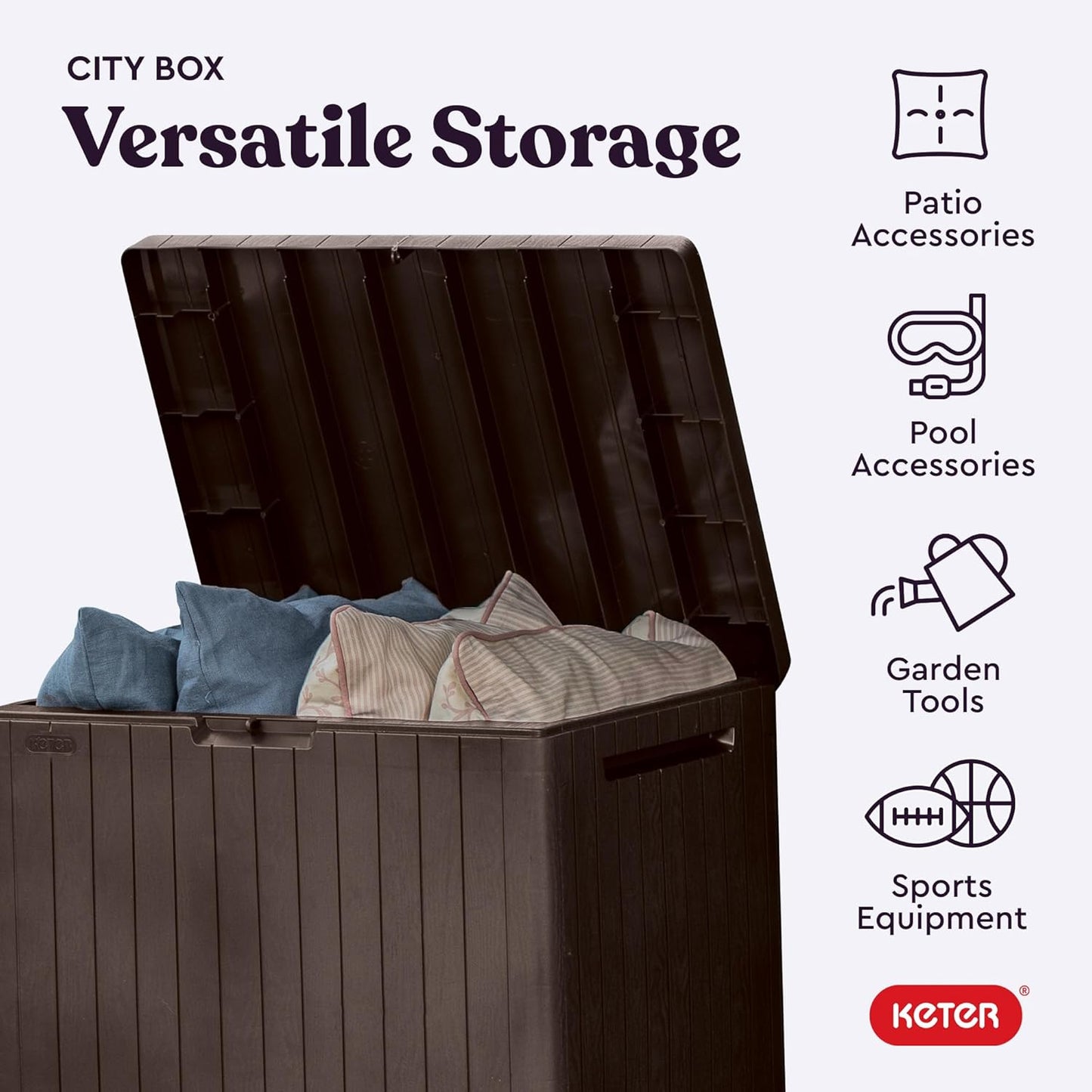 Keter City 30 Gallon Resin Outdoor Storage Box - Versatile Patio Furniture & Garden Organizer | Brown