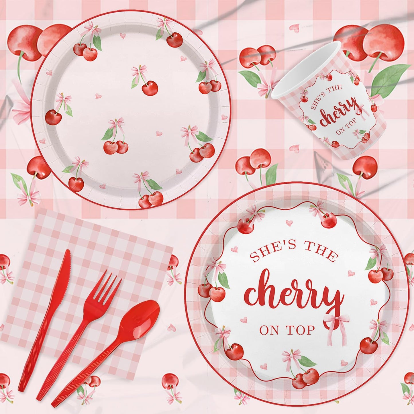MEHOFOND Pink Bow Floral Baby Shower Party Decorations, Coquette Sweet Girl Paper Plates Cups and Napkins Set, Pastel Pink Bowknot Disposable Tablewares, Baby Girl Baby Shower Party Supplies, Serve 24