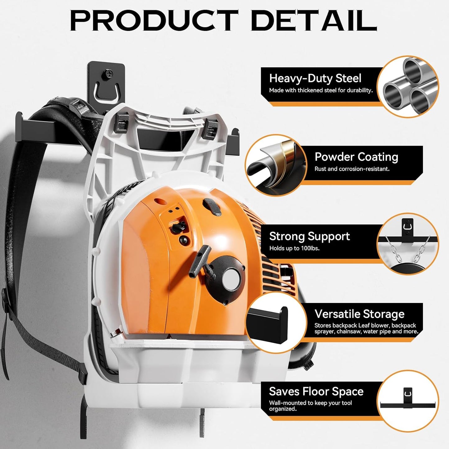 Backpack Leaf Blower Hanger by Heary Duty | Heavy-Duty Wall Mount for Garage Storage & Lawn Care Accessories