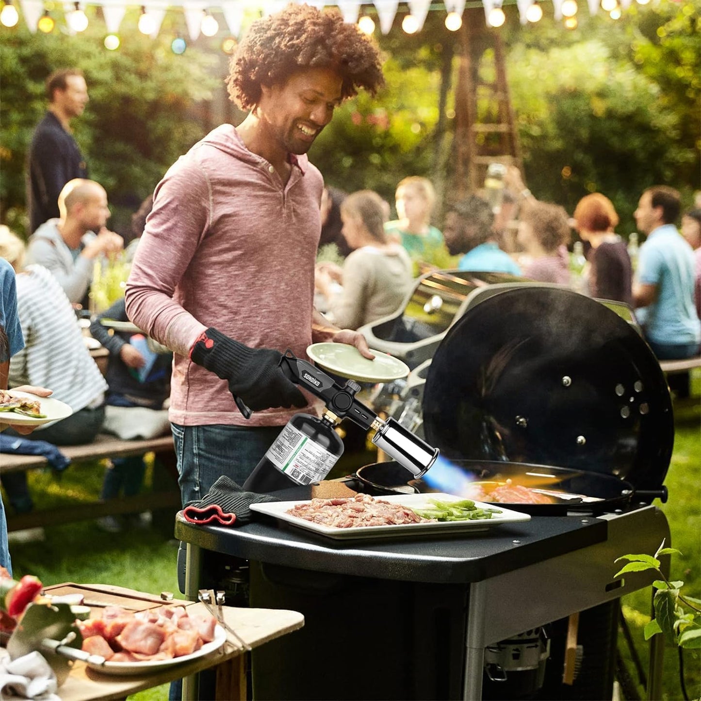 Sondiko Powerful Propane Torch - Adjustable Cooking & Searing Tool for BBQ, Campfire | Black & Grey