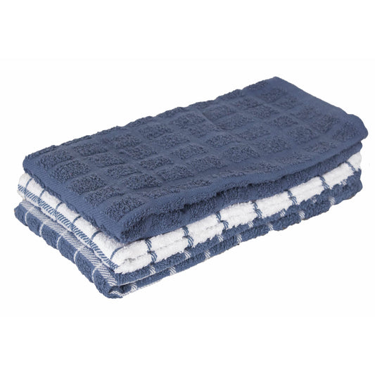 Ritz Premium 100% Cotton Terry Check Kitchen Dish Towels - Highly Absorbent, Super Soft, Long-Lasting, 25"x15", 3-Pack, Federal Blue
