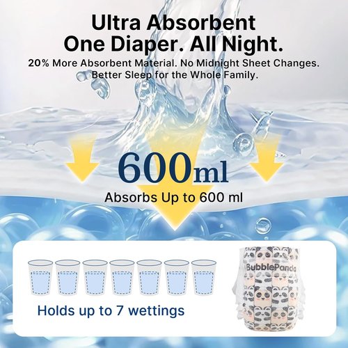 BubblePanda Overnight Diapers - Nighttime Protection with Dual Absorbent Core | Size 5, 72 Count