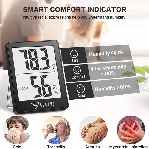 DOQAUS Digital Hygrometer - Accurate Indoor Thermometer with 5s Fast Refresh | Black Color for Home & Office