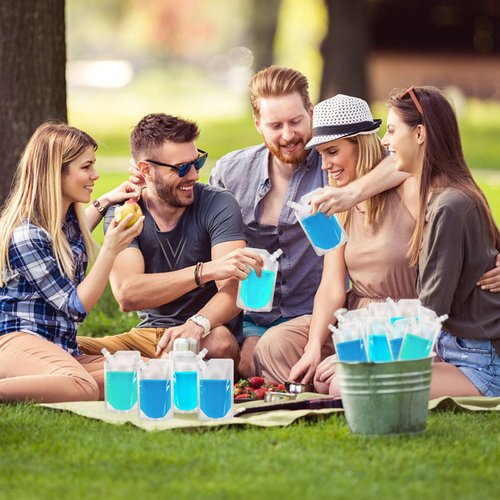 100 Pcs Plastic Flasks,8 Oz Drink Pouches Bulk,Reusable Drink Pouches,Leak-Proof Food Grade Plastic Flasks for Travel