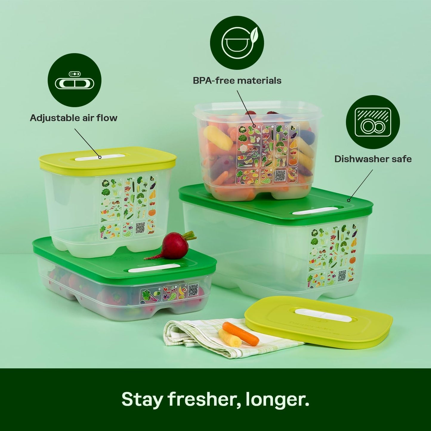 Tupperware Fridgesmart Food Storage Container Set - 4 BPA-Free & Dishwasher Safe Containers with Lids
