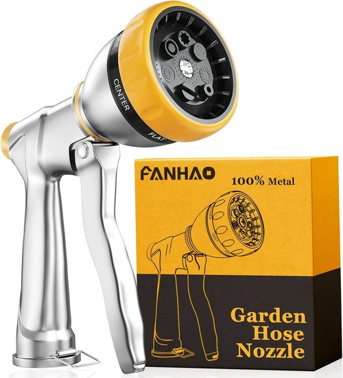 FANHAO Heavy Duty Metal Garden Hose Nozzle Sprayer - 7 Spray Patterns for Efficient Watering & Cleaning