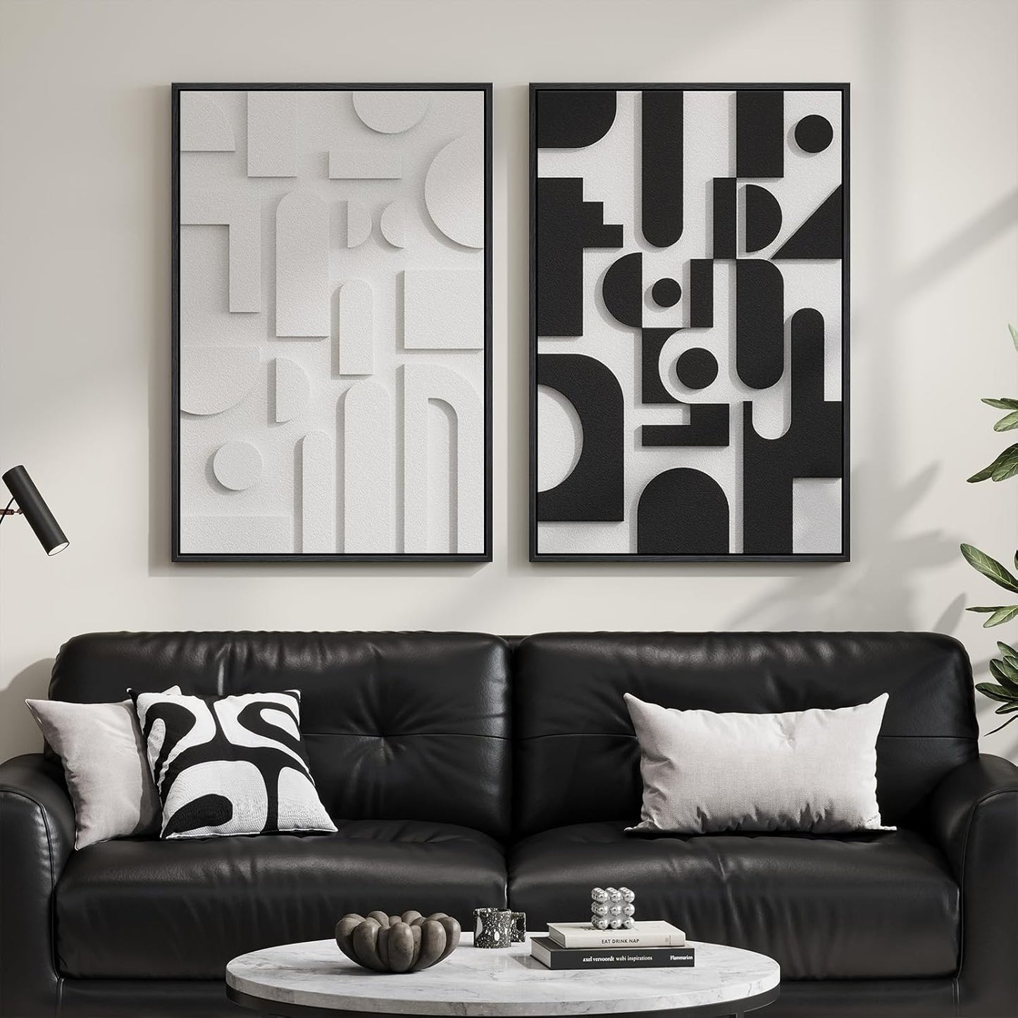 Skiennix 3D Textured Black and White Abstract Wall Art - Set of 2 Modern Paintings for Living Room | 24x36 In