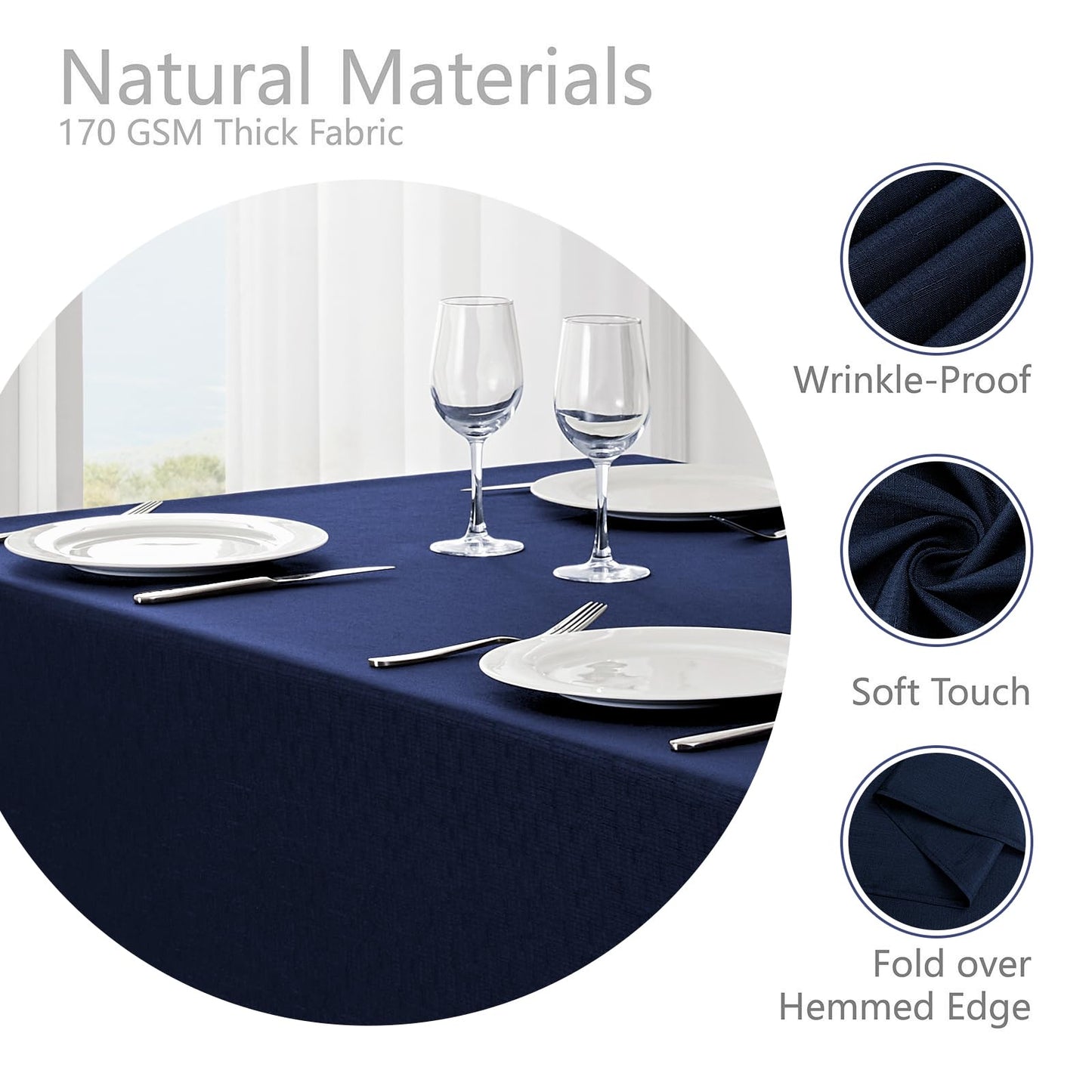 Veblandy Rectangle Tablecloth Waterproof 60x120 inch Linen Textured Table Cloth Stain and Wrinkle Resistant Washable, Decorative Fabric Table Cover for Dining, Party and Camping, Navy Blue