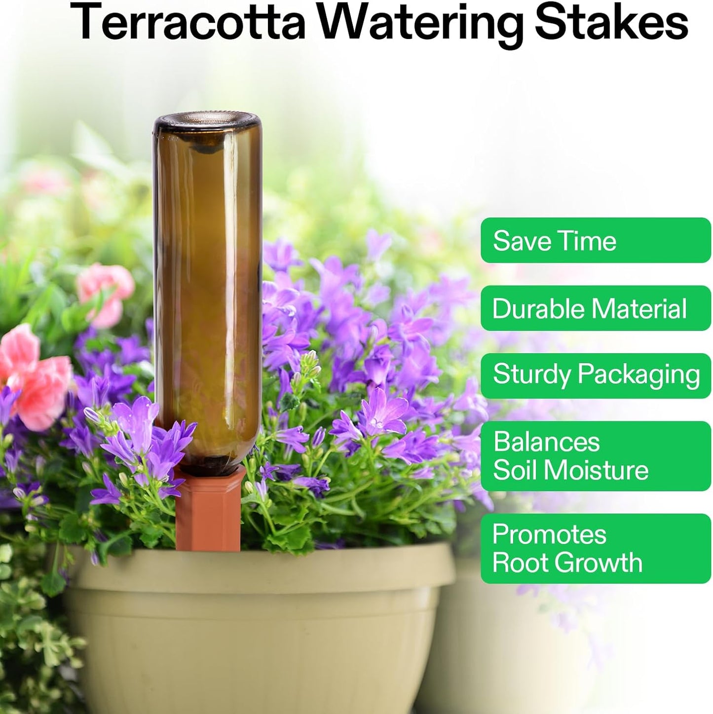 VIVOSUN Self-Watering Spikes - 7 Inch Hexagonal Terracotta Watering Stakes for Indoor & Outdoor Plants | 10-Pack