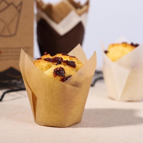 Bake Choice Extra Large Natural Tulip Cupcake Liners - 100 Pcs Baking Muffin Wrappers for Parties & Holidays