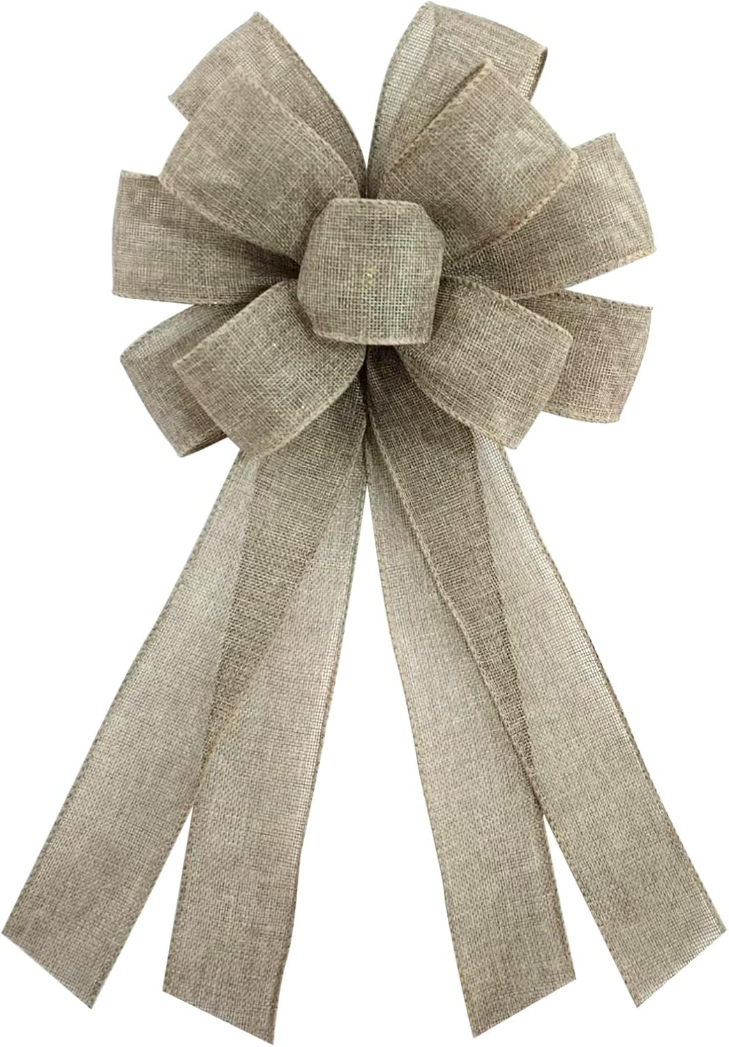 Natural Burlap Wreath Bow by Christmas | 20 x 11 Inches | Khaki Ribbon for Holiday Decor