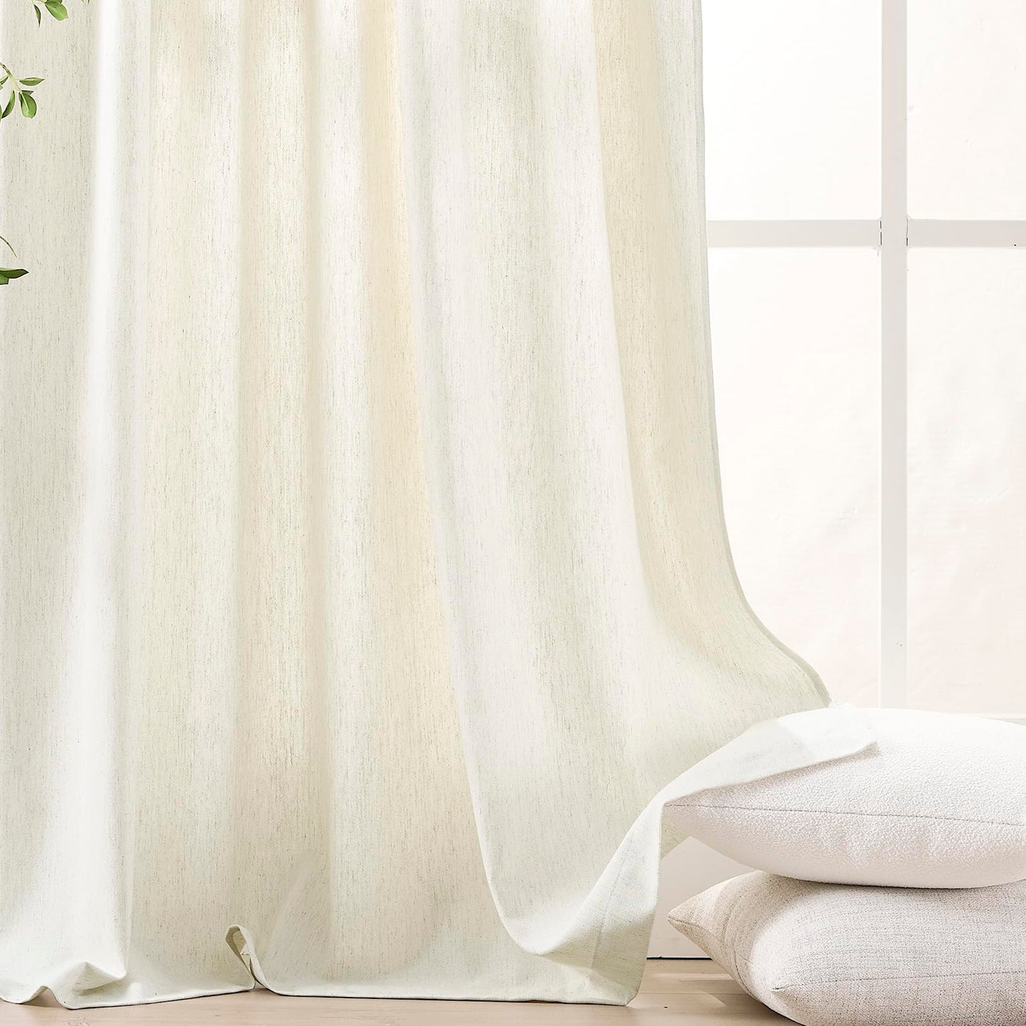 Natural Pinch Pleated Linen Curtains 84 Inch Length 2 Panels for Living Room Bedroom Textured Cream Ivory Birch Semi Sheer Boho Neutral Pinch Pleat Hooks Rings Window Curtain 84 Inches Long