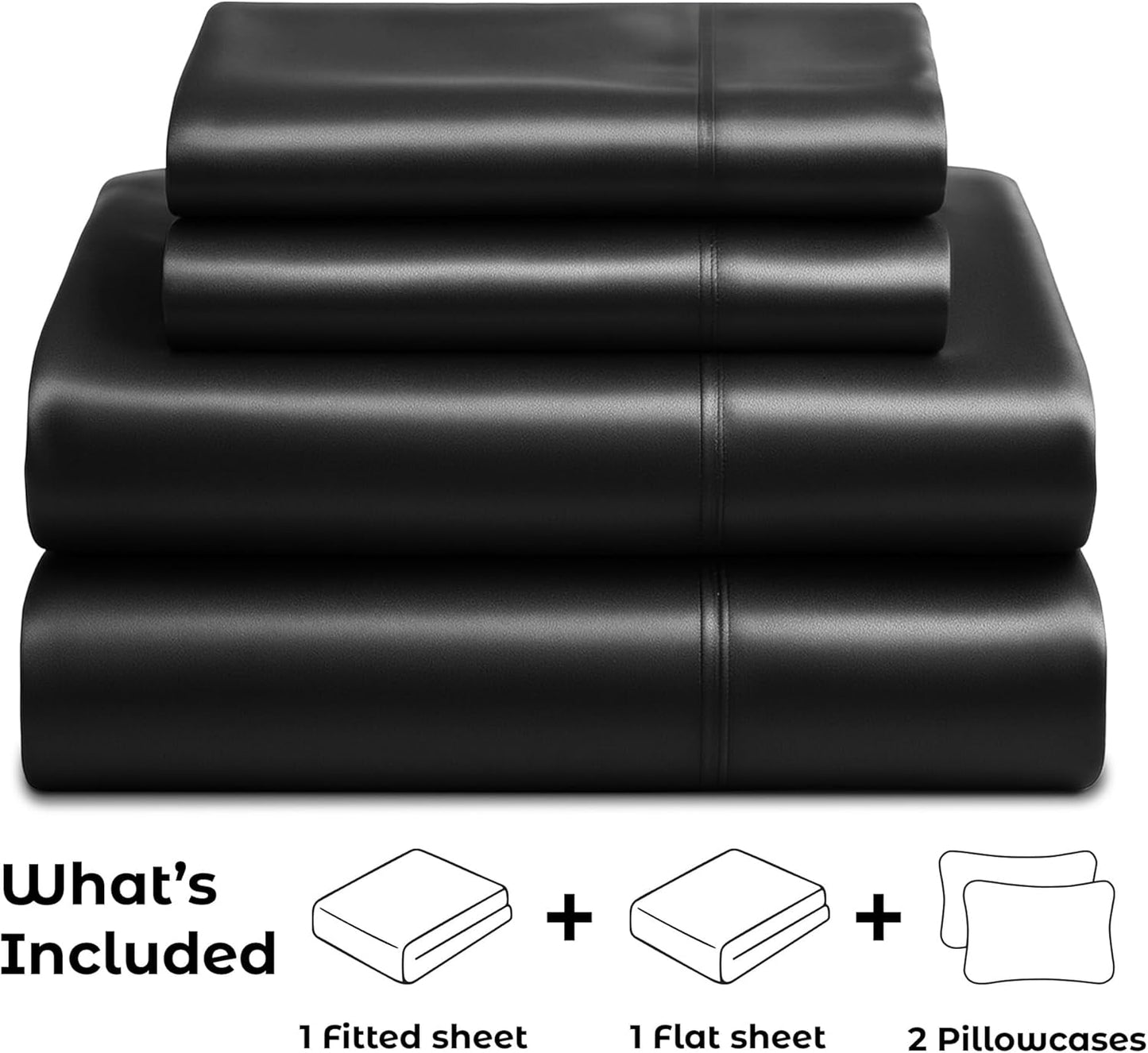 Pure Bedding Satin Sheets - Luxurious 4-Piece Queen Set in Black | Extra Soft 1800 Microfiber, Deep Pocket Design