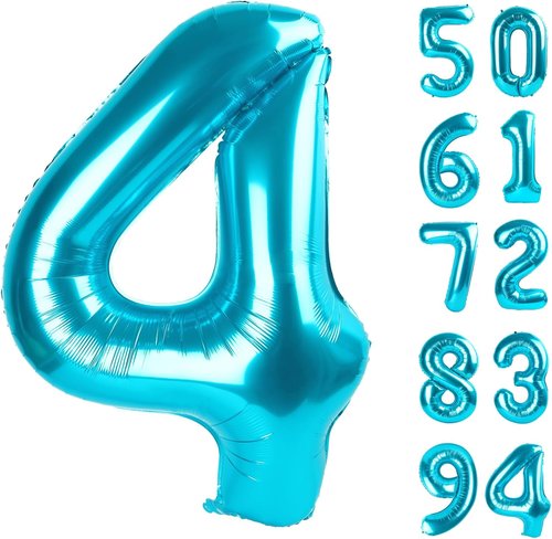 Blue Number 4 Balloon - 40 Inch Large Party Decoration for 4th Birthday Celebrations