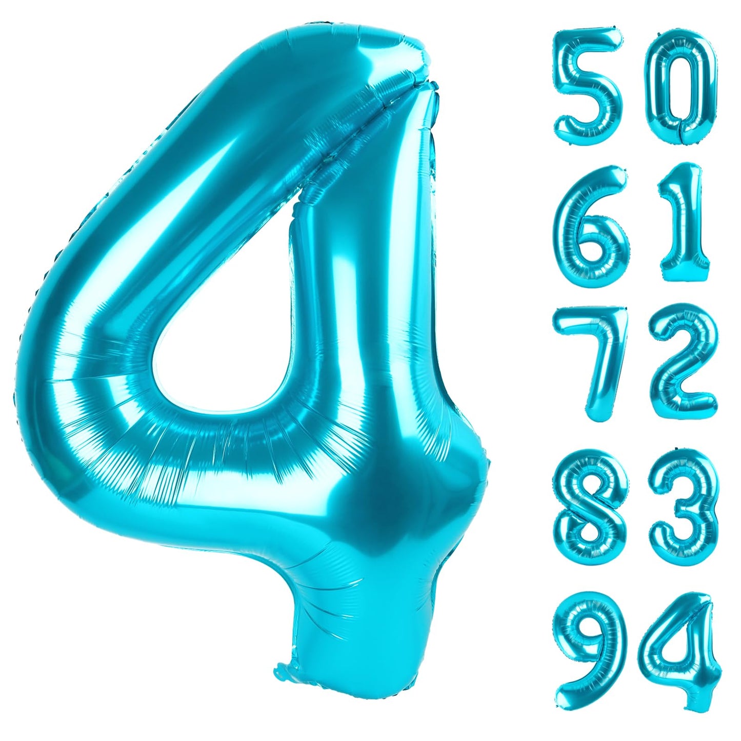 4 Balloon, Blue Number Balloons 40 Inch, 4th Blue Party Decorations, 4 Year Old Four Large Numbers for Party Decor, Number 4 Balloon