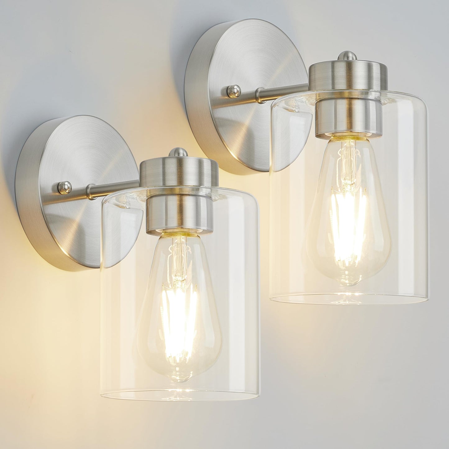 Porphyions Wall Sconces Set of Two,Brushed Nickel Vanity Sconce Lights,Morden Bathroom Sconces Set, Bathroom Vanity Lighting