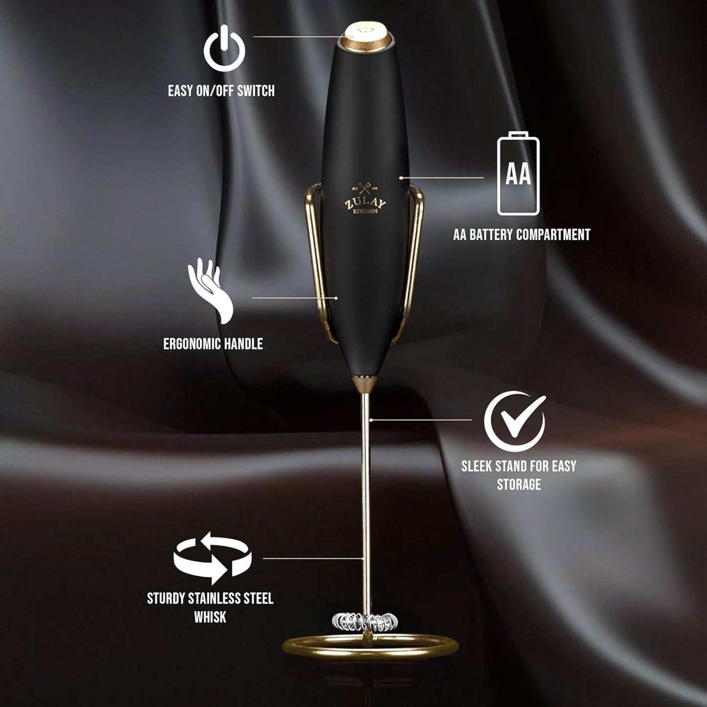 Zulay Kitchen Luxury Milk Frother - Handheld Electric Foam Maker with 4 Duracell Batteries | Perfect for Coffee, Lattes & Hot Chocolate