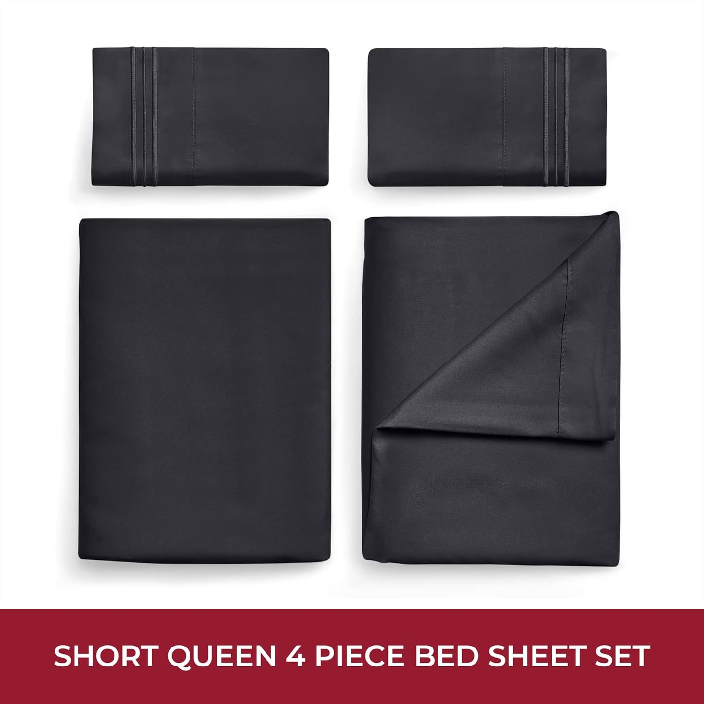Mellanni RV Short Queen Sheets - Luxury Hotel Bedding | Extra Soft & Cooling - Deep Pocket up to 10 Inch (Black)