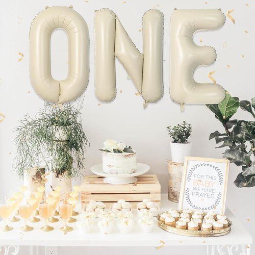 Biapian 40-Inch Cream ONE Foil Balloons - Giant Aluminum Balloons for 1st Birthday Party Decor