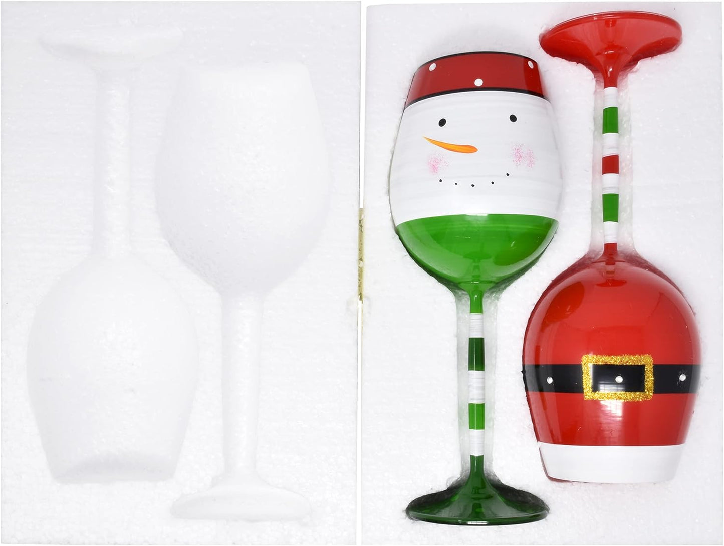Festive Santa & Snowman Wine Glasses Set - 16.8 Oz Goblets for Christmas - 2 Pack