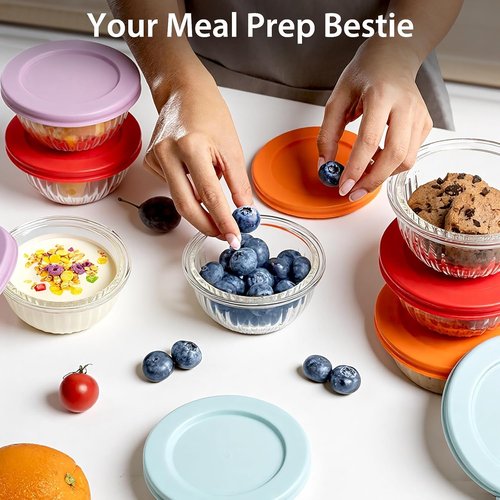 Freshmage Small Glass Bowls - 8 Pack Meal Prep Containers with Lids | Stackable & Microwave Safe, 6.25 Oz