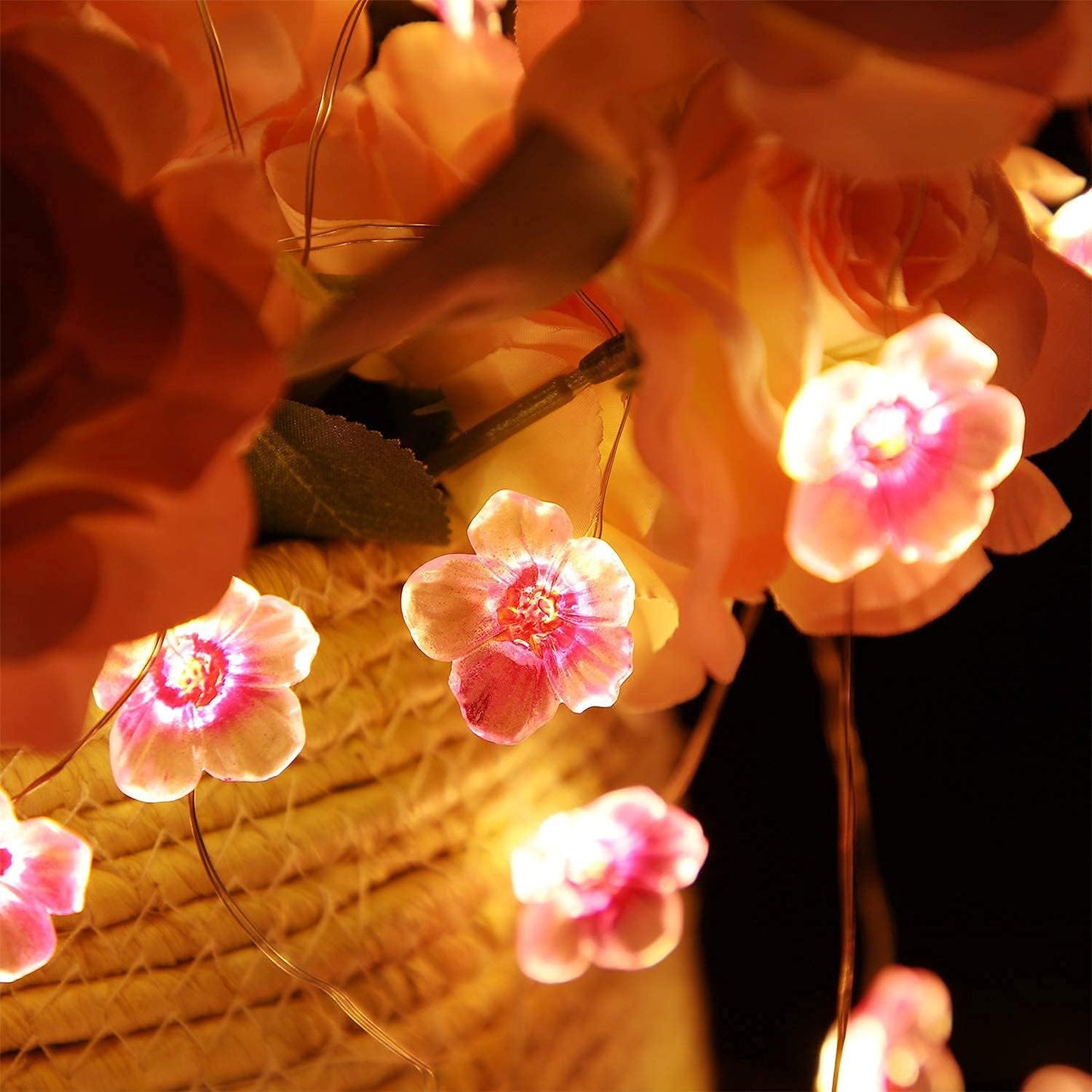Mudder Cherry Blossom String Lights - 13 FT with 40 LEDs | Pink Fairy Lights for Indoor & Outdoor Decor