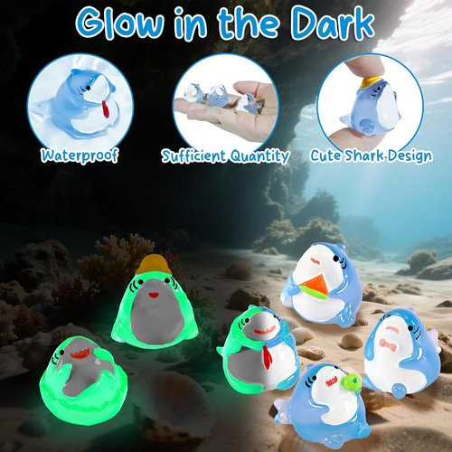 Exasinine Luminous Mini Shark Figurines - 6Pcs Glow-in-the-Dark Resin for Aquarium Decor & DIY Crafts