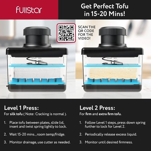 Fullstar 2-in-1 Tofu Press & Cutter - Dishwasher Safe, BPA-Free, Perfect for Firm & Silken Tofu (Blue)
