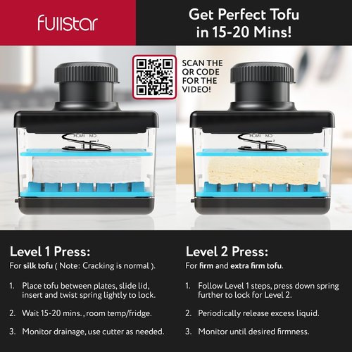 Fullstar 2-in-1 Tofu Press & Cutter, Dishwasher Safe, BPA-Free, Press Box for Extra Firm & Silken Tofu (Blue)