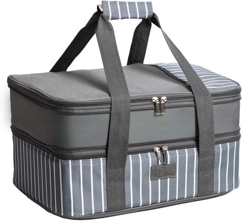 FE FUN ELEMENTS Casserole Carrier - Expandable Insulated Design for Hot or Cold Food | Fits 9" x 13" Dish, Grey