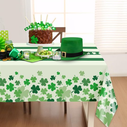 Childom 2 Pack St Patricks Day Tablecloth,St Patricks Day Decorations 54" x 108" Disposable Plastic Tablecloth,St. Patrick's Day Plastic Table Cover for Party Supplies,Indoor,Outside,Home,Dinner
