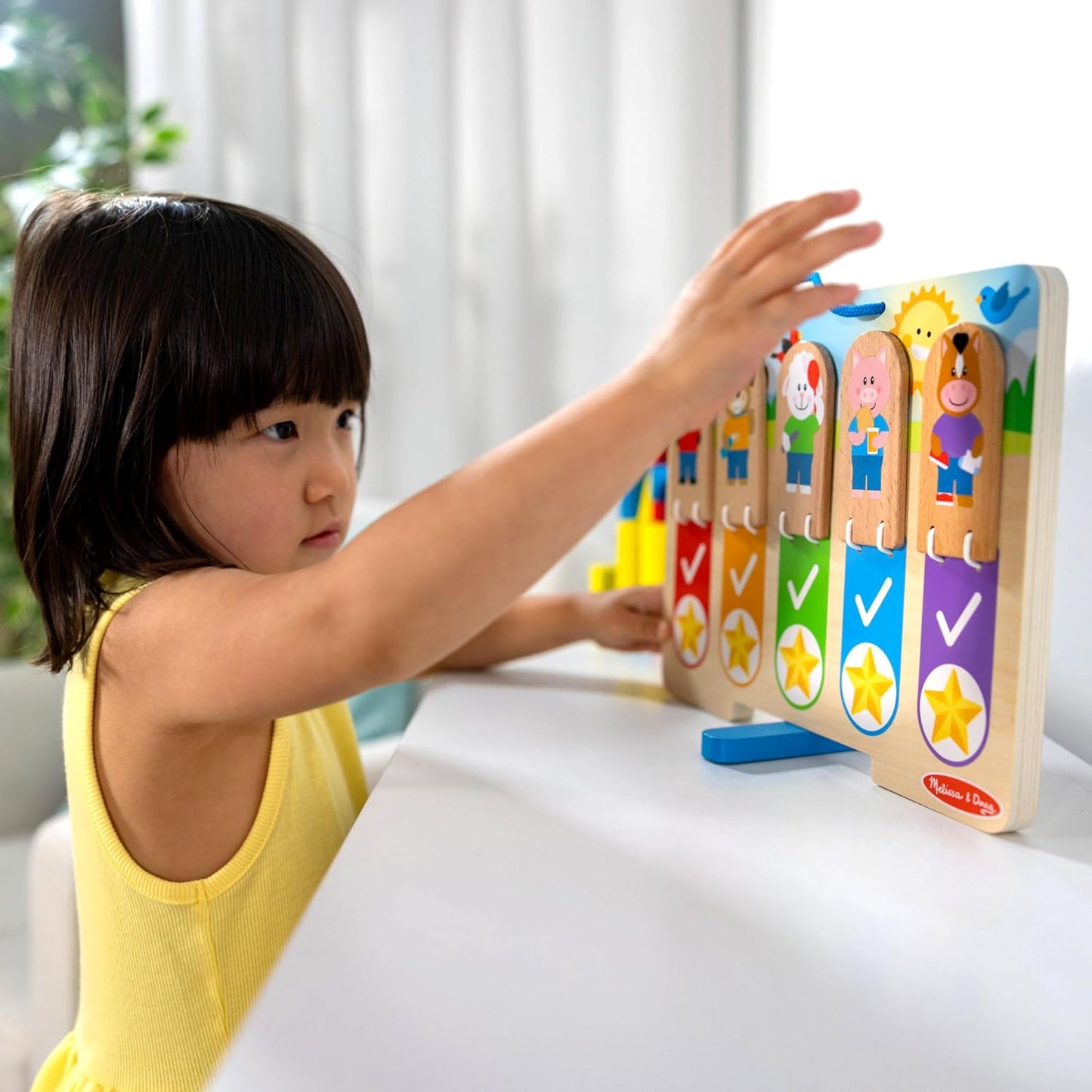 Melissa & Doug My Daily Routines Chart - Wooden Habit Tracker with Multi-Lingual Stickers | Screen-Free Preschool Toy for Ages 3+